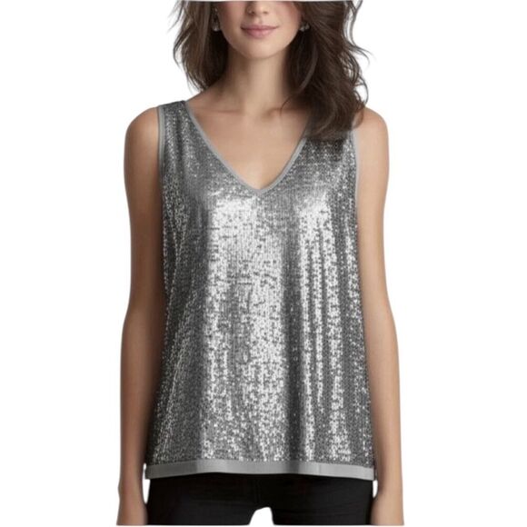 Talbots Silver Grey Sequin Sleeveless Shell Tank Top Blouse Plus Size 16 V Neck - Picture 12 of 12